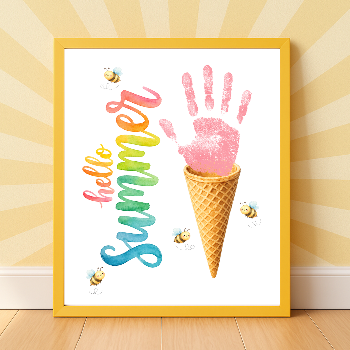 Hello Summer Ice Cream Cone Handprint Craft Printable | Summer Keepsake Activity for Kids | Preschool, Daycare & Kindergarten Summer Art