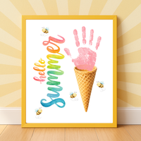 Hello Summer Ice Cream Cone Handprint Craft Printable | Summer Keepsake Activity for Kids | Preschool, Daycare & Kindergarten Summer Art