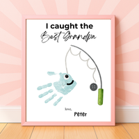 I Caught the Best Grandpa Handprint Craft Printable | Father’s Day & Birthday Gift for Grandpa | Fishing Keepsake from Kids | DIY Download