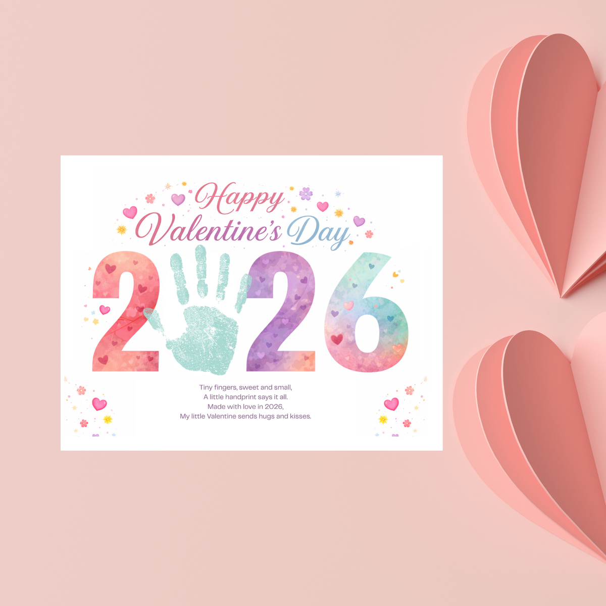 Valentine’s Day 2026 Handprint Craft Printable | Yearly Valentine Keepsake | Kids Valentine Art PDF
