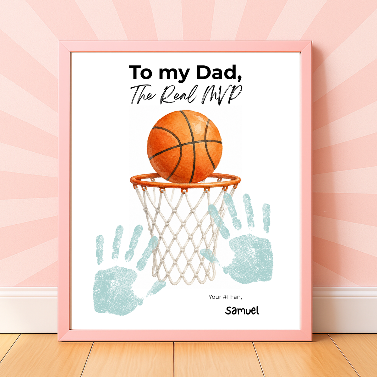 Basketball Father’s Day Handprint Craft Printable, To My Dad The Real MVP, Basketball Birthday Gift for Dad, Sports Dad Keepsake from Kids