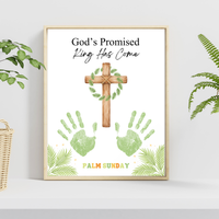 Palm Sunday Handprint Cross Craft Printable | “God’s Promised King Has Come” Christian Kids Activity | Easter Faith Keepsake PDF