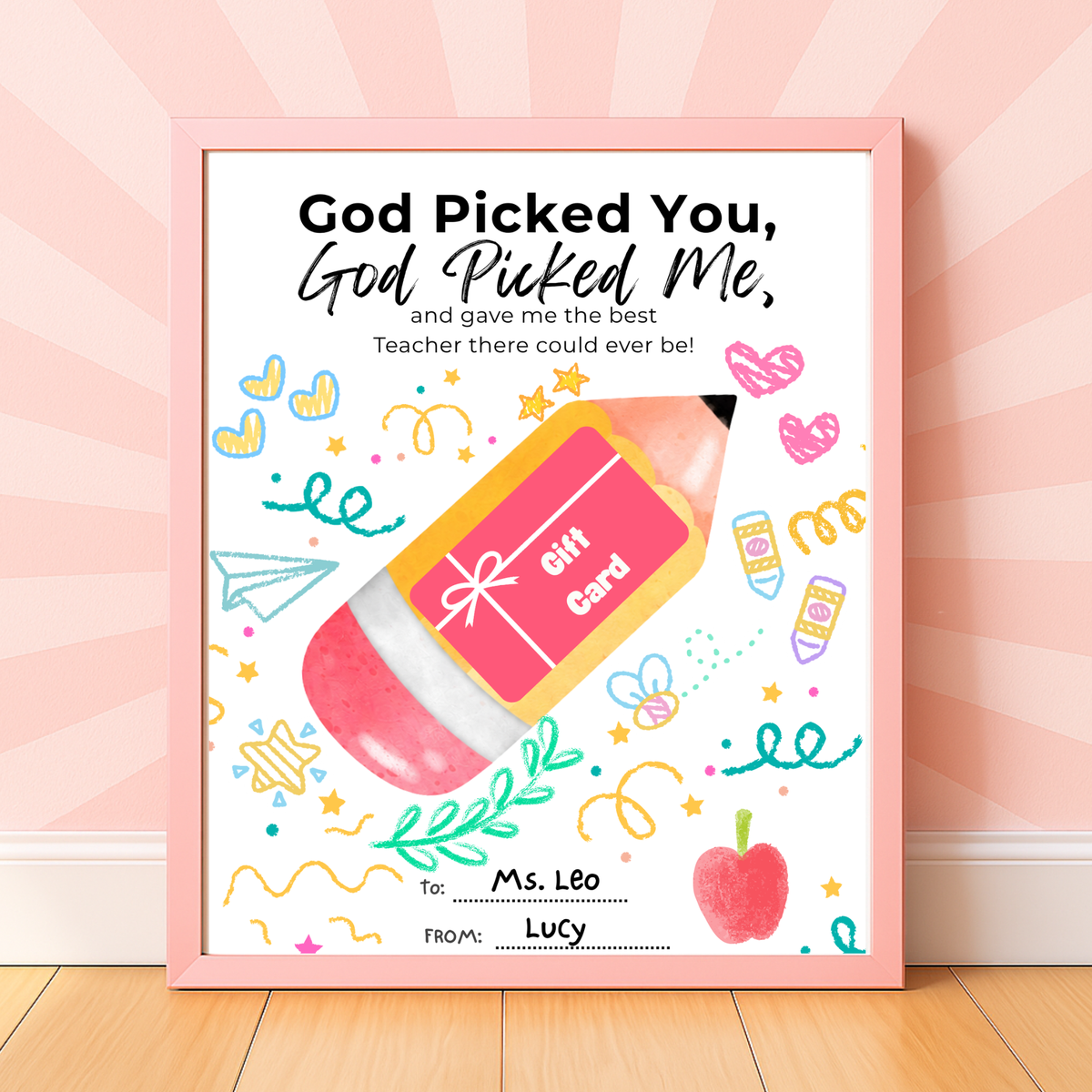 Christian Teacher Appreciation Gift Card Holder Printable, God Picked You God Picked Me Teacher Gift, End of School Teacher Thank You Card, Instant Download