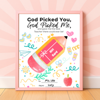 Christian Teacher Appreciation Gift Card Holder Printable, God Picked You God Picked Me Teacher Gift, End of School Teacher Thank You Card, Instant Download