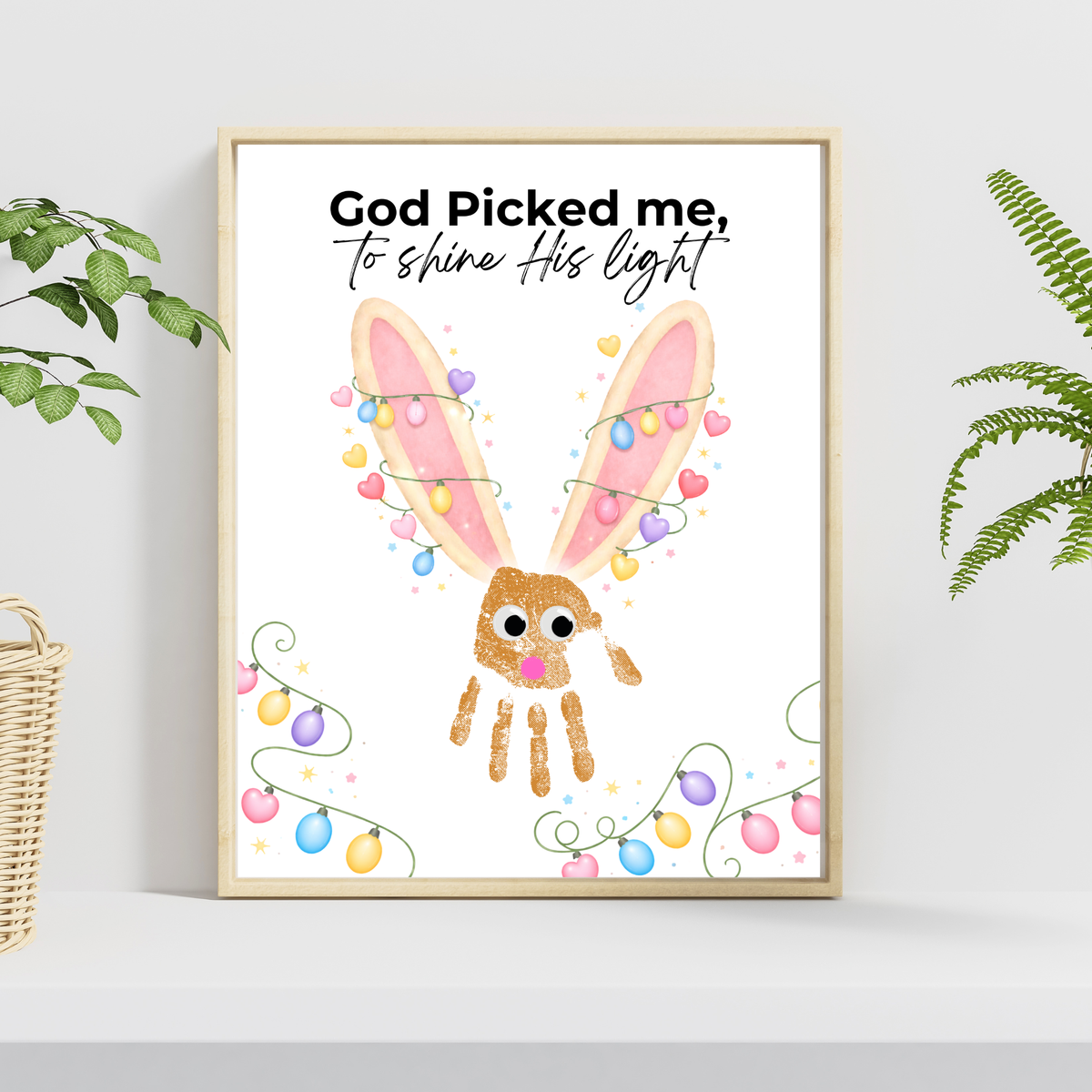 Christian Easter Handprint Craft Printable | “God Picked Me to Shine His Light” Bunny Keepsake | Faith-Based Kids Art Activity PDF