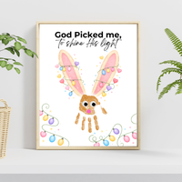 Christian Easter Handprint Craft Printable | “God Picked Me to Shine His Light” Bunny Keepsake | Faith-Based Kids Art Activity PDF