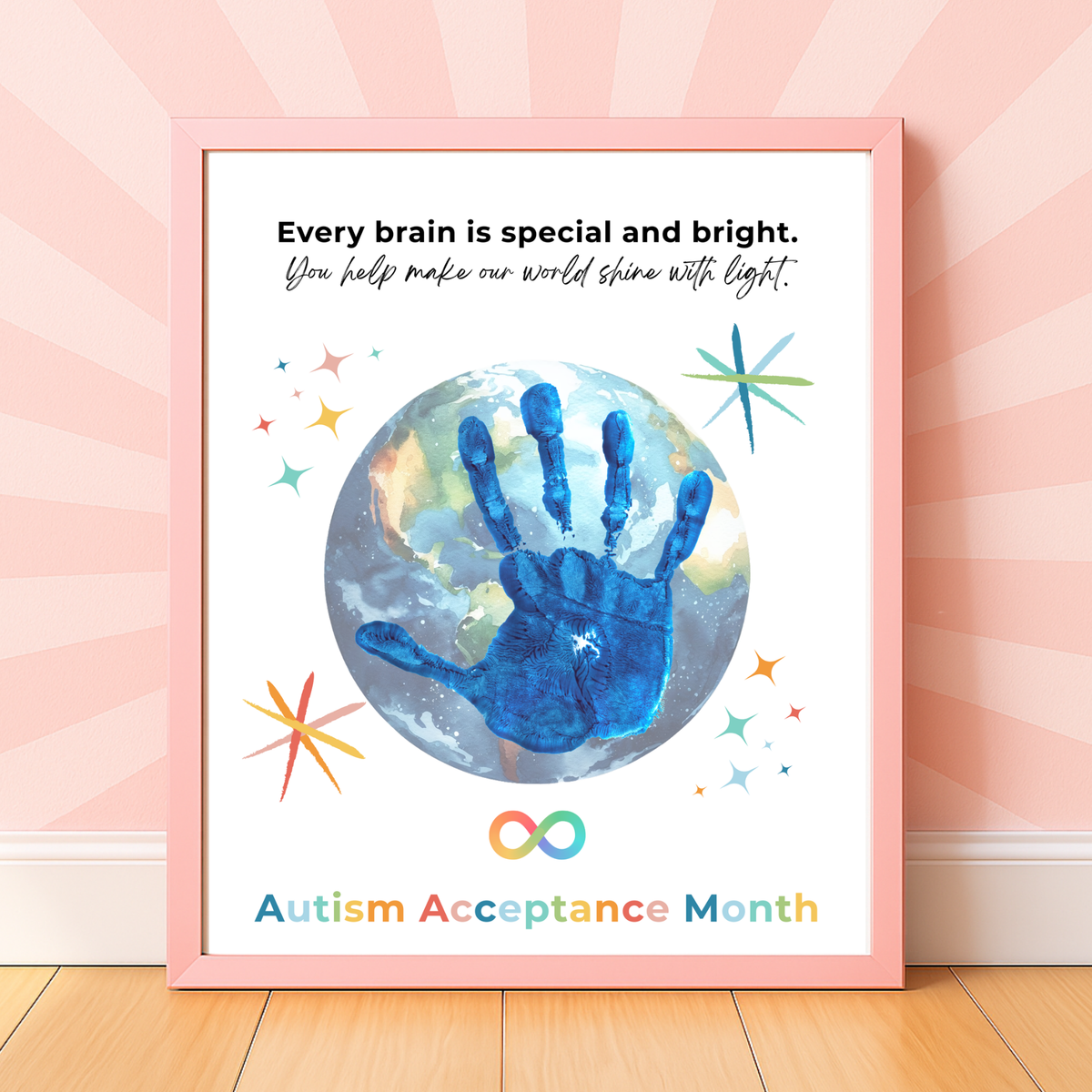 Autism Acceptance Month Handprint Craft Printable | Every Brain is Special and Bright | Classroom Autism Awareness Activity | Preschool Keepsake PDF