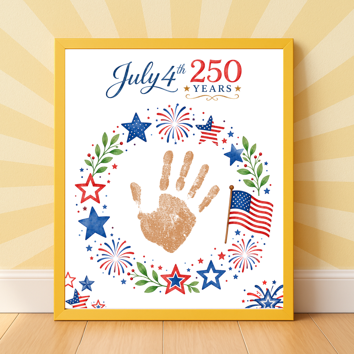 July 4th 250 Years Handprint Craft Printable, Patriotic Independence Day Keepsake Activity for Kids, America 250 Celebration