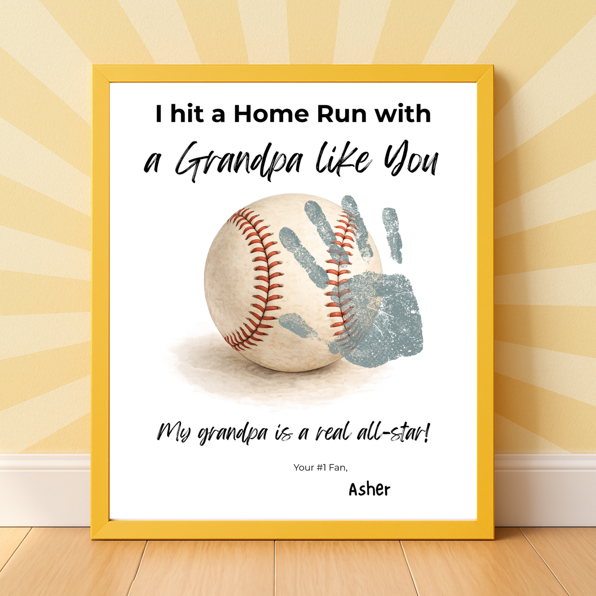 Baseball Handprint Craft for Grandpa, I Hit a Home Run with a Grandpa Like You Printable, Father’s Day Baseball Keepsake from Kids