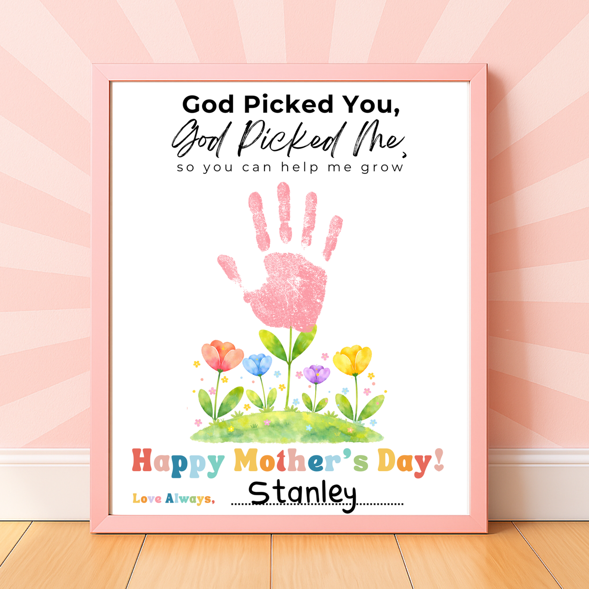 God Picked You God Picked Me Handprint Craft Printable | Christian Mother’s Day Keepsake | Thank You for Helping Me Grow Mom Gift | Kids Faith-Based PDF