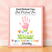 God Picked You God Picked Me Handprint Craft Printable | Christian Mother’s Day Keepsake | Thank You for Helping Me Grow Mom Gift | Kids Faith-Based PDF