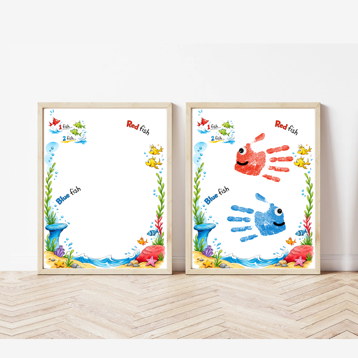 Red Fish Blue Fish Handprint Craft Printable | Kids Literacy Art Activity | Color Learning Classroom Keepsake PDF