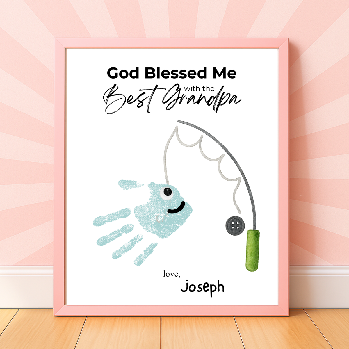 Christian Grandpa Handprint Craft Printable | God Blessed Me with the Best Grandpa Gift | Father’s Day or Birthday Keepsake | Fishing DIY