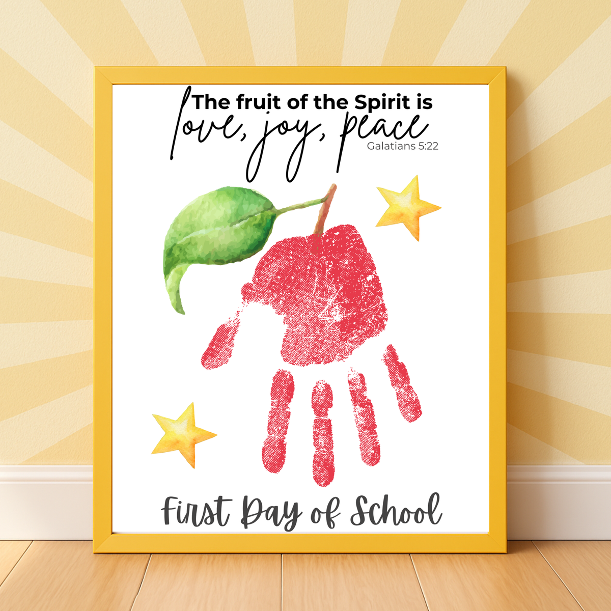 Fruit of the Spirit Apple Handprint Craft Printable | First & Last Day of School Keepsake | Christian Back to School Activity