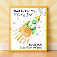 God Picked You to Be My Dad Rocket Handprint Craft Printable, Father’s Day Space Keepsake Gift from Kids