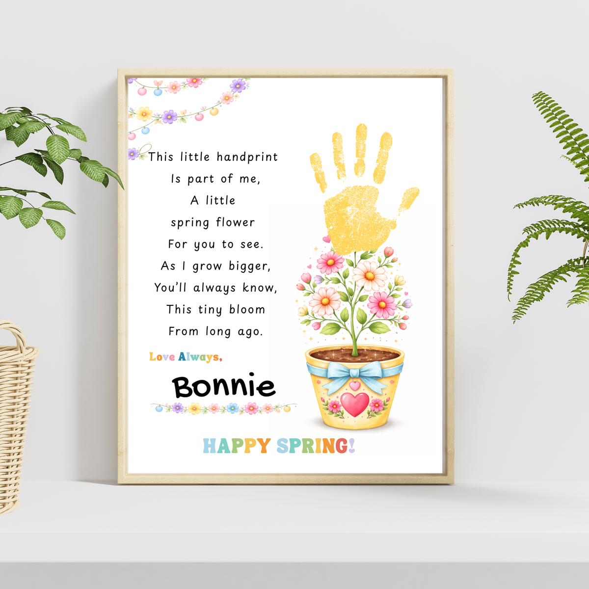 Spring Handprint Flower Craft Printable | Personalized Keepsake Poem Activity | Preschool Spring Art Gift | Kids Flower Pot Handprint PDF