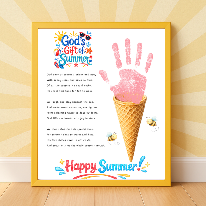 Christian Ice Cream Cone Handprint Craft Printable | God's Gift of Summer Keepsake Activity for Kids | Faith-Based Summer Craft