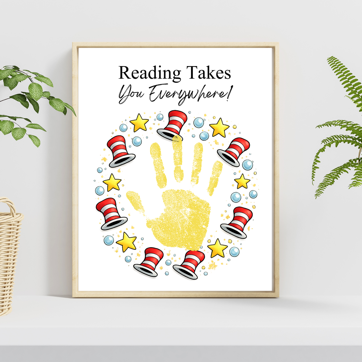 Reading Takes You Everywhere Wreath Handprint Craft Printable | Kids Literacy Week Activity | Preschool Reading Celebration Art PDF