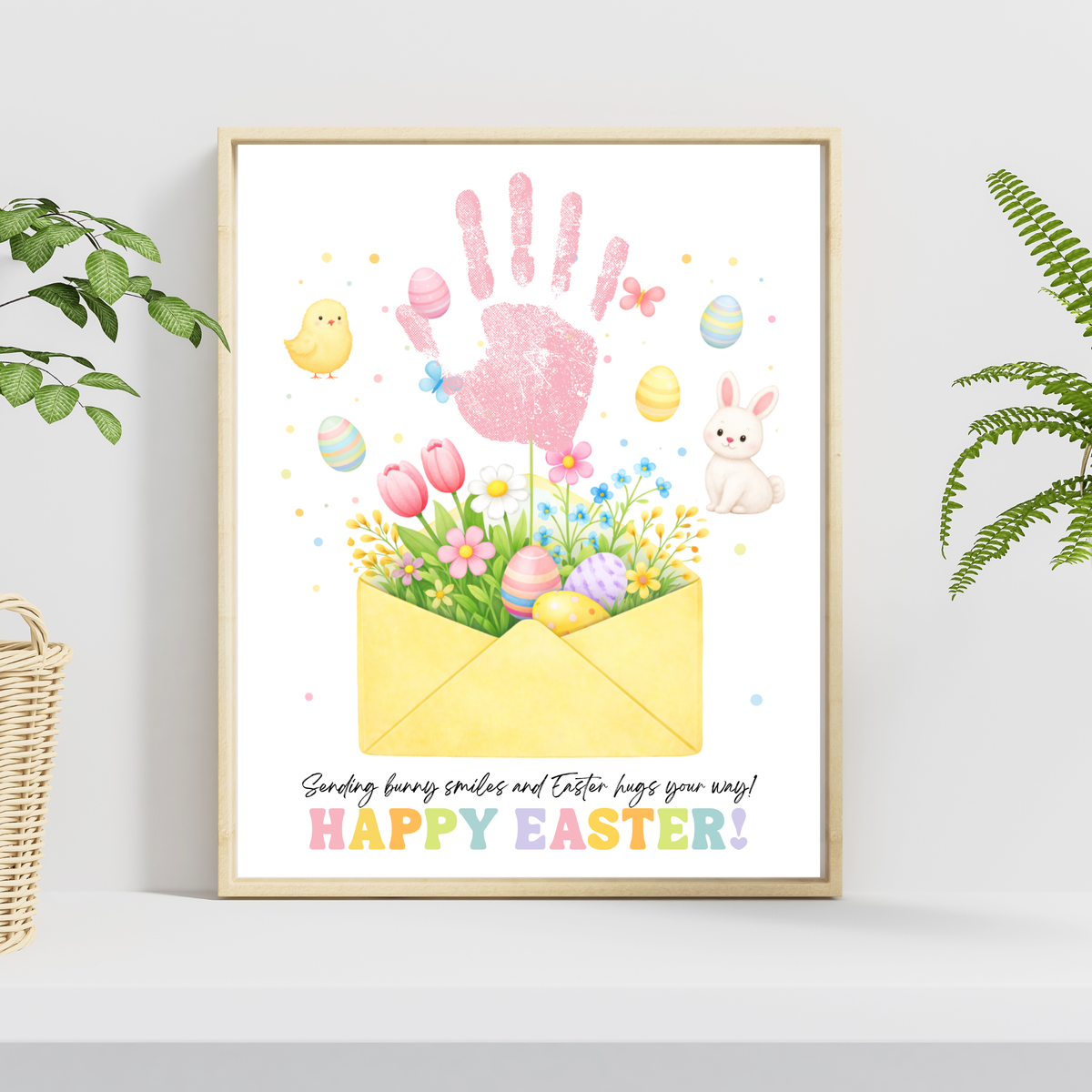 Easter Handprint Craft Printable | Bunny & Chick Flower Envelope Keepsake | Preschool Fine Motor Spring Activity PDF