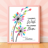 Mother’s Day Fingerprint Craft Printable | I Couldn’t Wish for a Better Mom Keepsake | Preschool DIY Mom Gift | Dandelion Fingerprint Art PDF