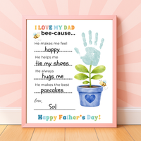 Father’s Day Handprint Craft Printable | I Love My Dad Bee-cause Worksheet | Fill-in-the-Blank Keepsake Gift from Kids | Preschool DIY Art PDF