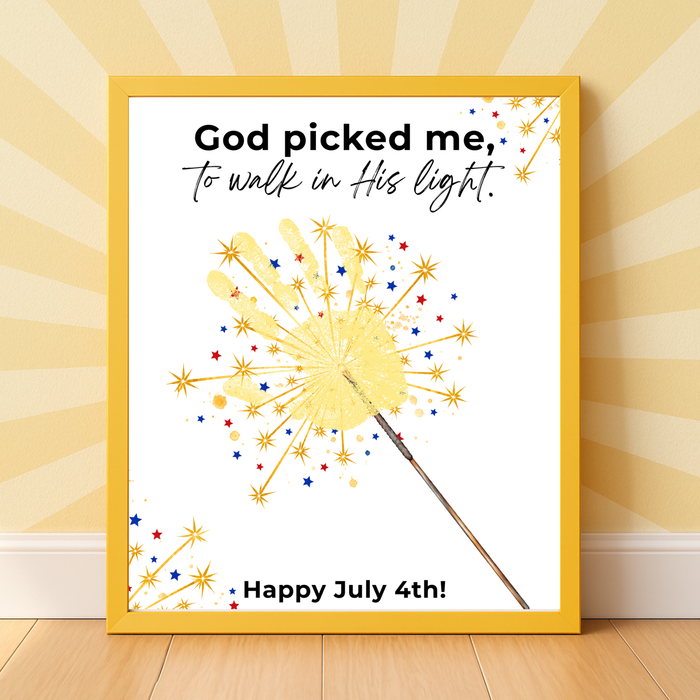 God Picked Me to Walk in His Light Handprint Craft Printable | Christian 4th of July Keepsake | Faith-Based Independence Day Activity