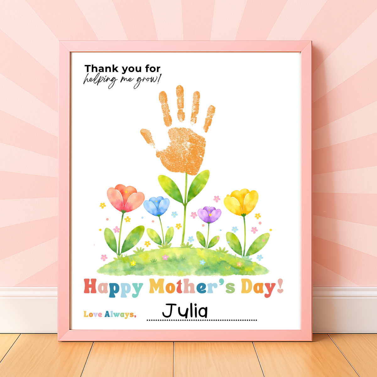 Mother’s Day Handprint Flower Craft Printable | Thank You for Helping Me Grow Keepsake | Preschool DIY Mom Gift | Floral Mother’s Day PDF
