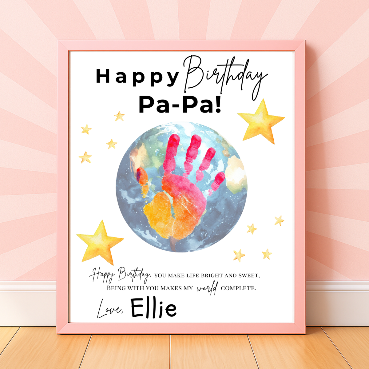 PaPa Birthday Handprint Craft Printable | Happy Birthday Pa-Pa Keepsake from Kids | Grandpa Birthday Gift | 1 or 2 Handprints | Kids DIY Art PDF