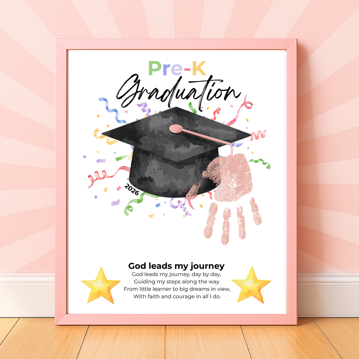 Christian Pre-K Graduation Handprint Craft Printable | Graduation Keepsake | God Leads My Journey Preschool Graduation Art | End of Year DIY PDF
