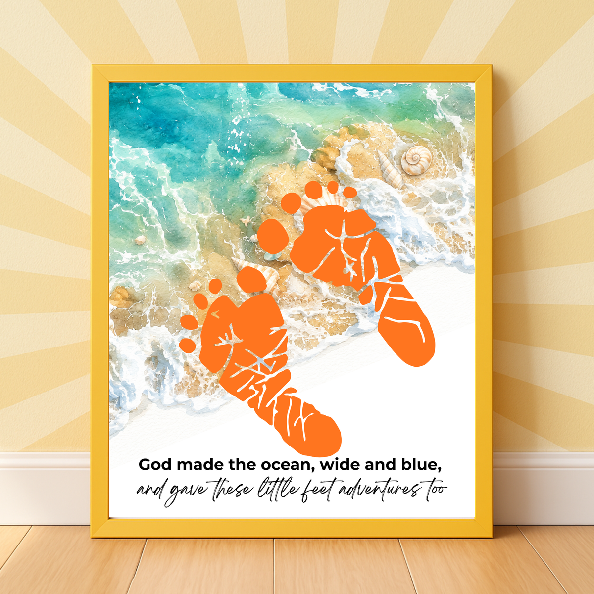 God Made the Ocean, Wide and Blue Footprint Craft Printable | Christian Beach Keepsake | Summer Footprint Art for Kids