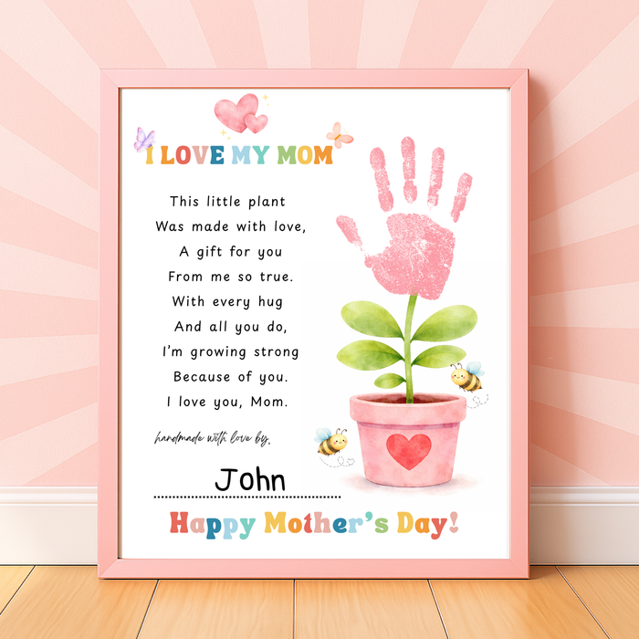 Mother’s Day Handprint Craft Printable | I Love My Mom Poem Keepsake | Preschool DIY Mom Gift | Flower Handprint Art PDF