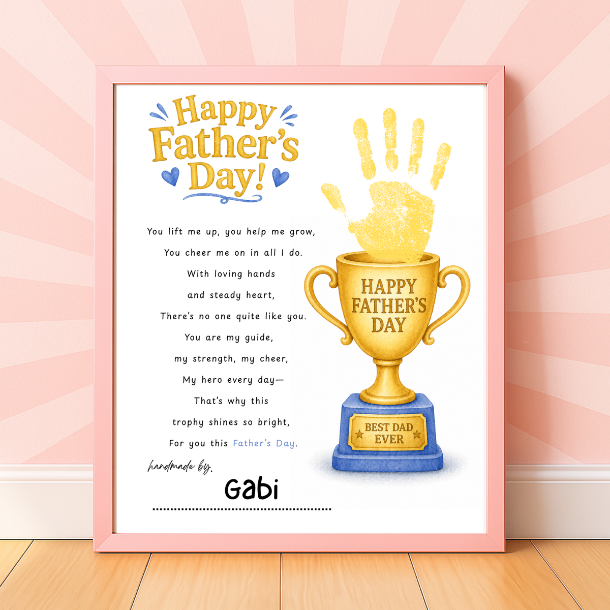 Father’s Day Trophy Handprint Craft Printable | Best Dad Ever Keepsake | Kids DIY Gift for Dad | Preschool Father’s Day Activity