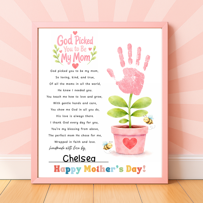 God Picked You to Be My Mom Handprint Craft Printable | Christian Mother’s Day Keepsake | Faith-Based Mom Gift from Kids | Preschool DIY PDF