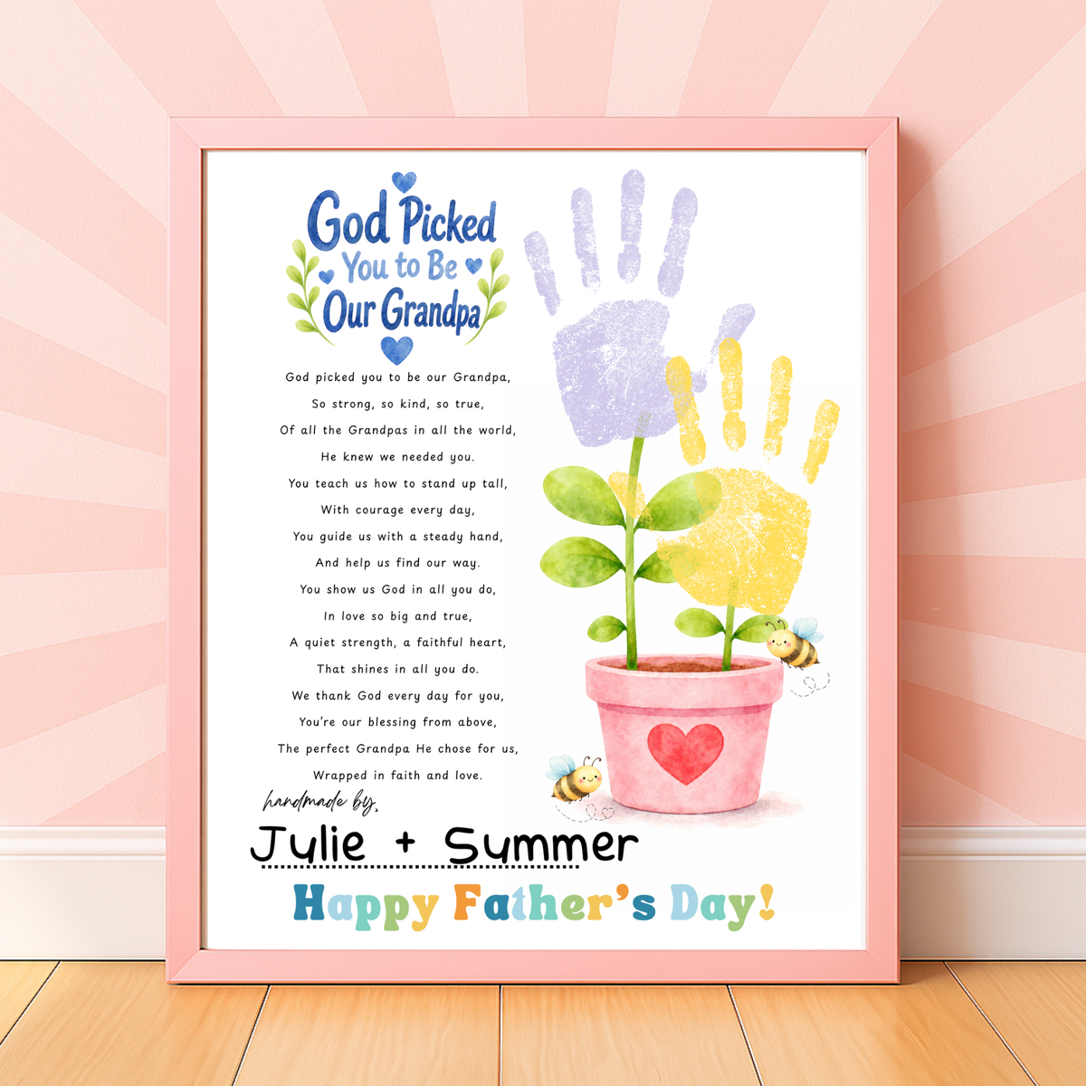 God Picked You to Be Our Grandpa Handprint Craft Printable | Christian Father’s Day Gift for Grandpa | Handprint Flower Keepsake from Grandkids