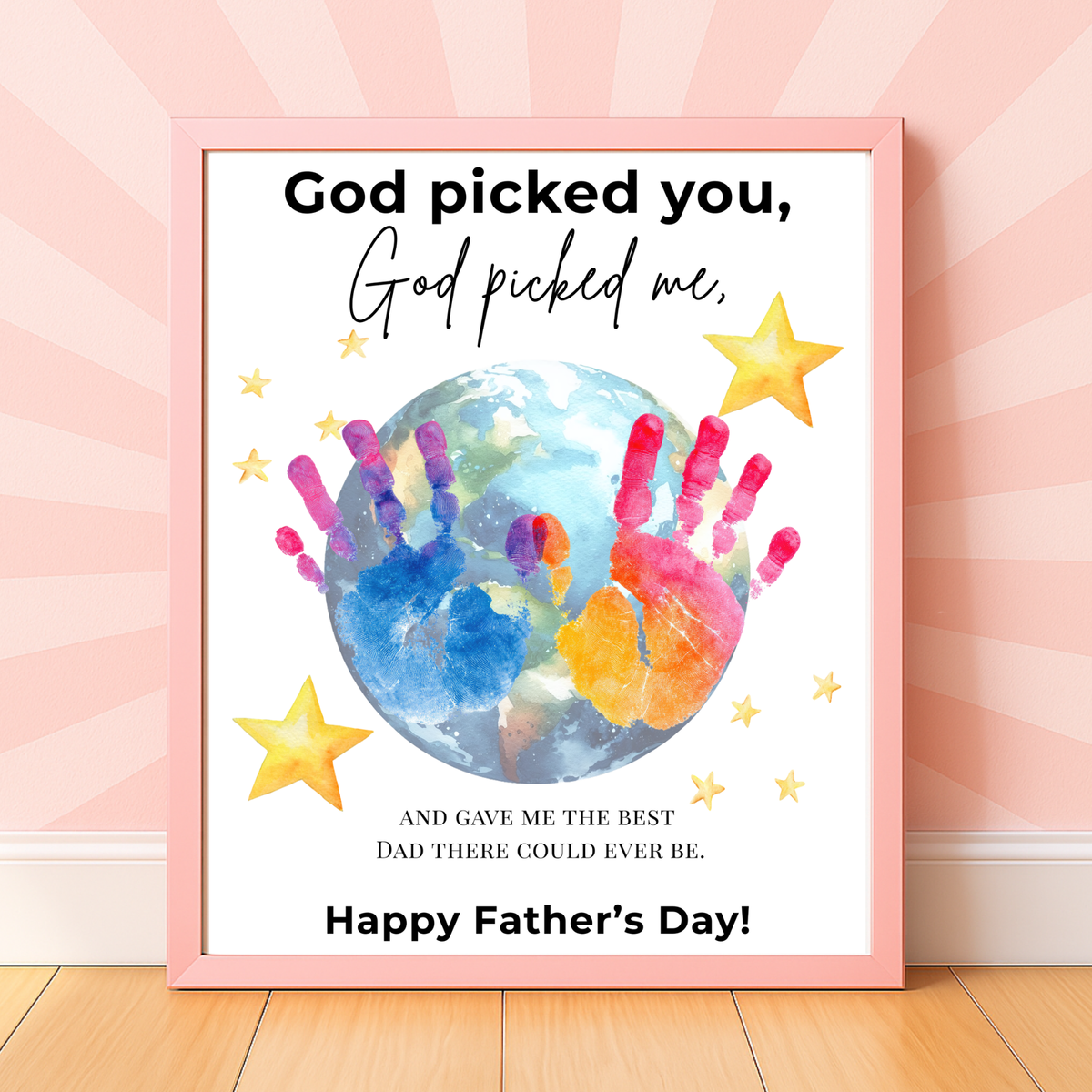 Christian Father’s Day Globe Handprint Craft Printable | God Picked You Dad Keepsake | Kids Handprint Art Gift | Preschool DIY PDF