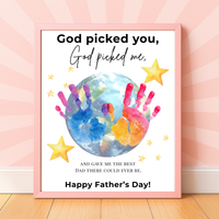 Christian Father’s Day Globe Handprint Craft Printable | God Picked You Dad Keepsake | Kids Handprint Art Gift | Preschool DIY PDF