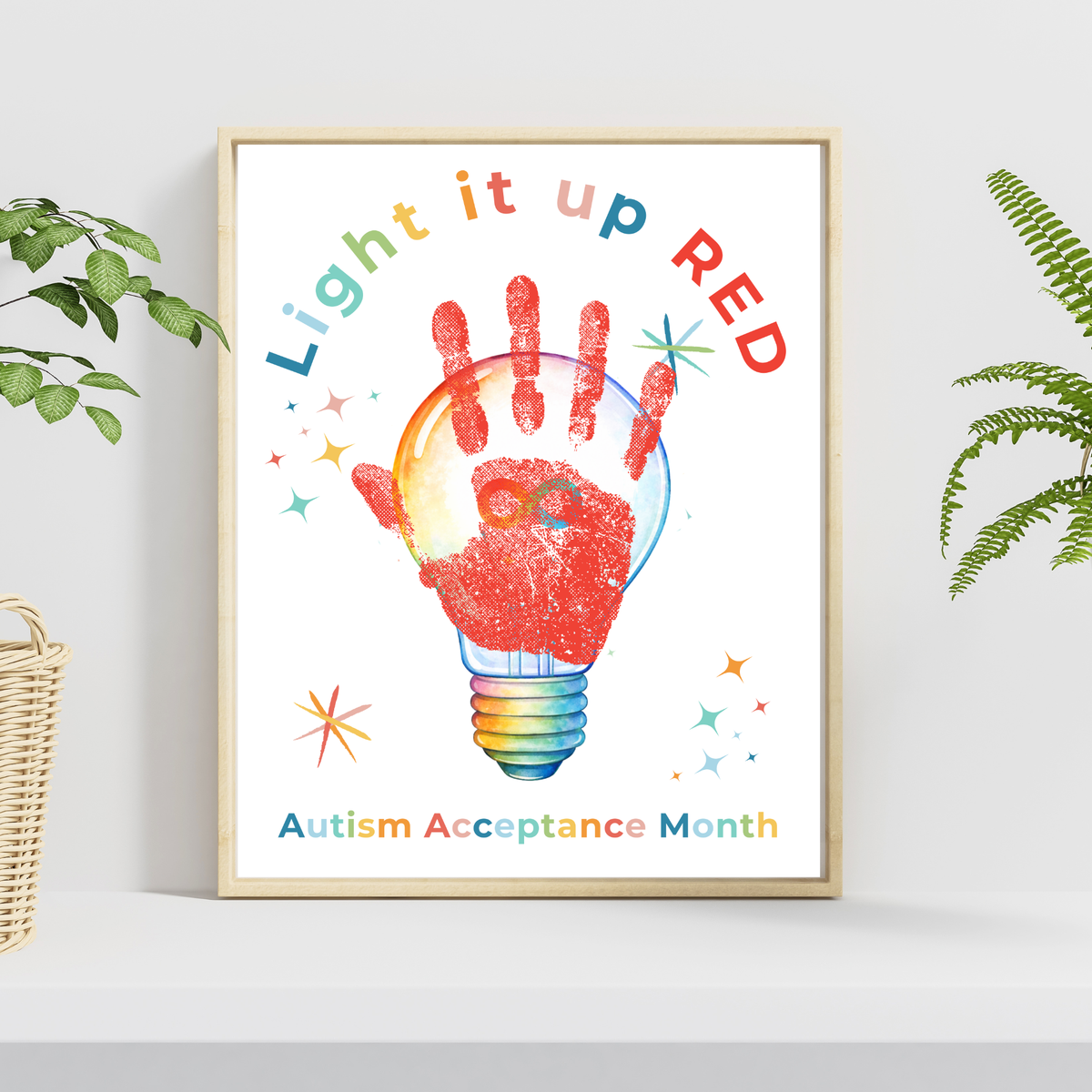 Autism Acceptance Month “Light It Up Red” Handprint Craft Printable | Autism Awareness Classroom Activity | Kids Inclusion Art PDF