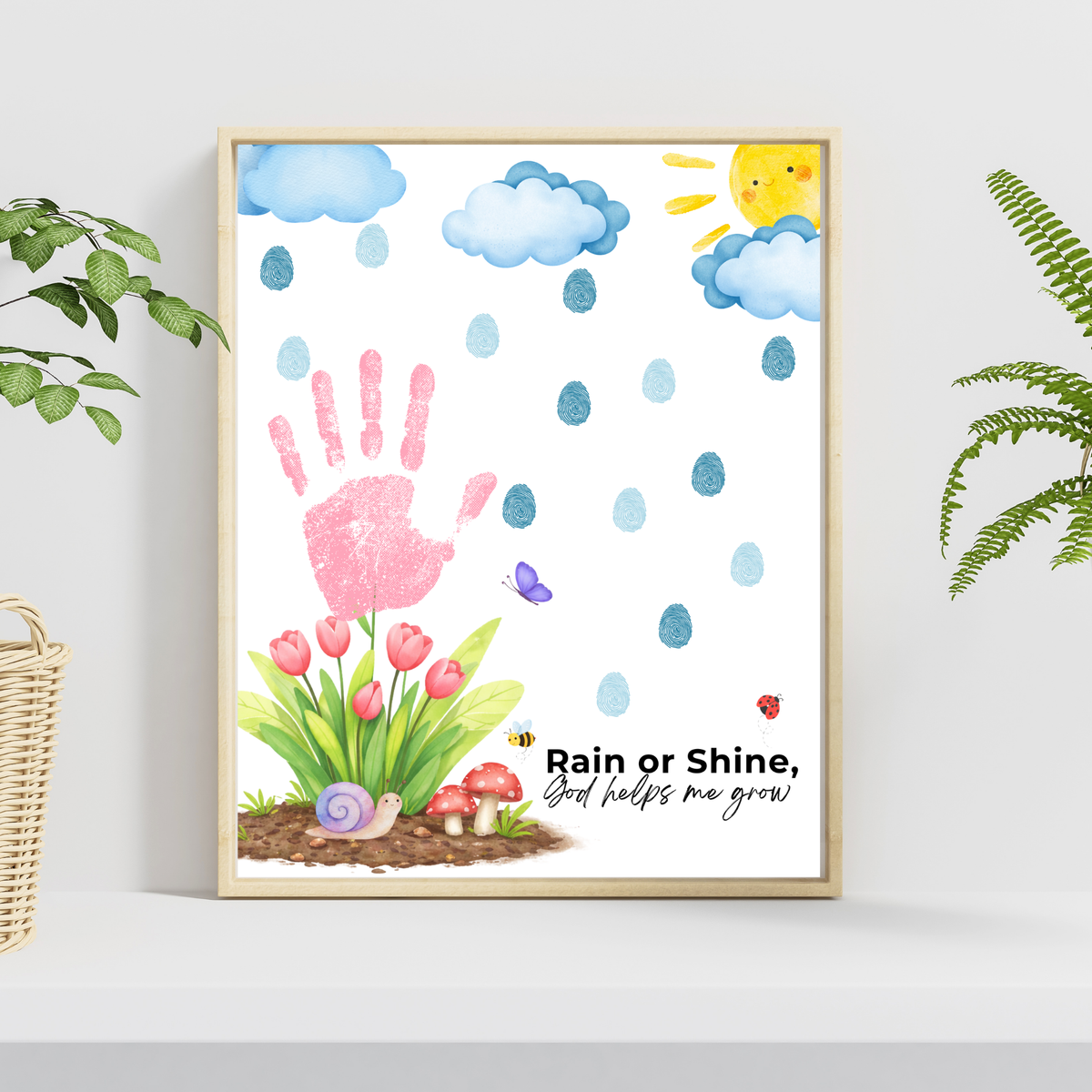 Rain or Shine Handprint Craft Printable | “God Helps Me Grow” Spring Faith-Based Activity | Preschool Christian Keepsake Art PDF