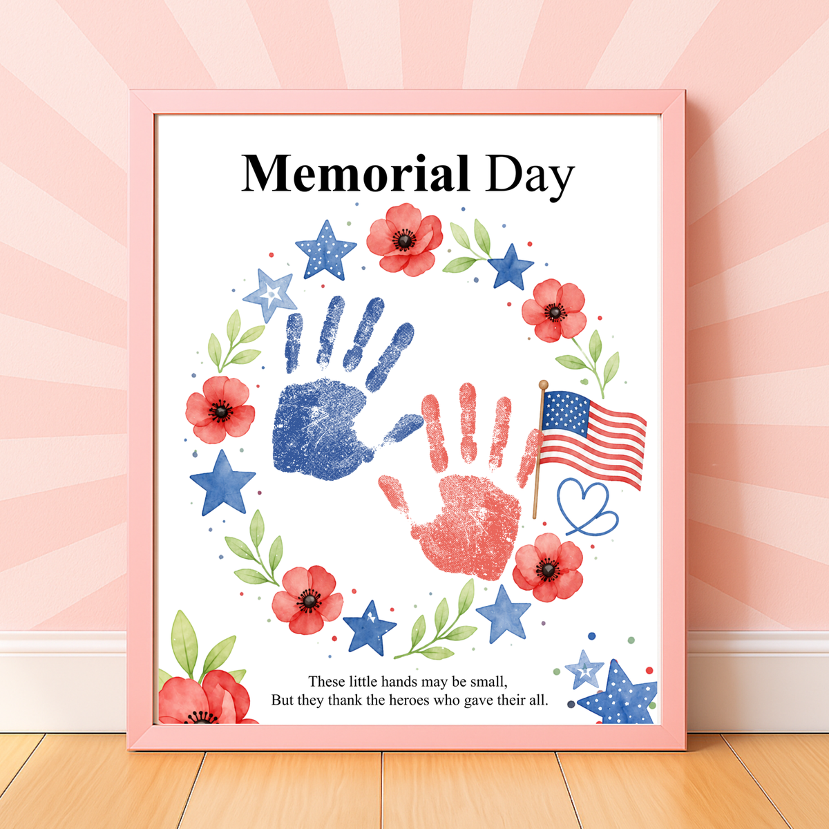 Memorial Day Handprint Wreath Craft Printable | Patriotic Keepsake Art for Kids | Red White Blue Handprint Activity | Preschool Classroom PDF