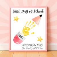 First Day of School Pencil Handprint Craft Printable | Back to School Keepsake Art | Leaving My Mark School Sign 2026 | Preschool DIY Handprint PDF