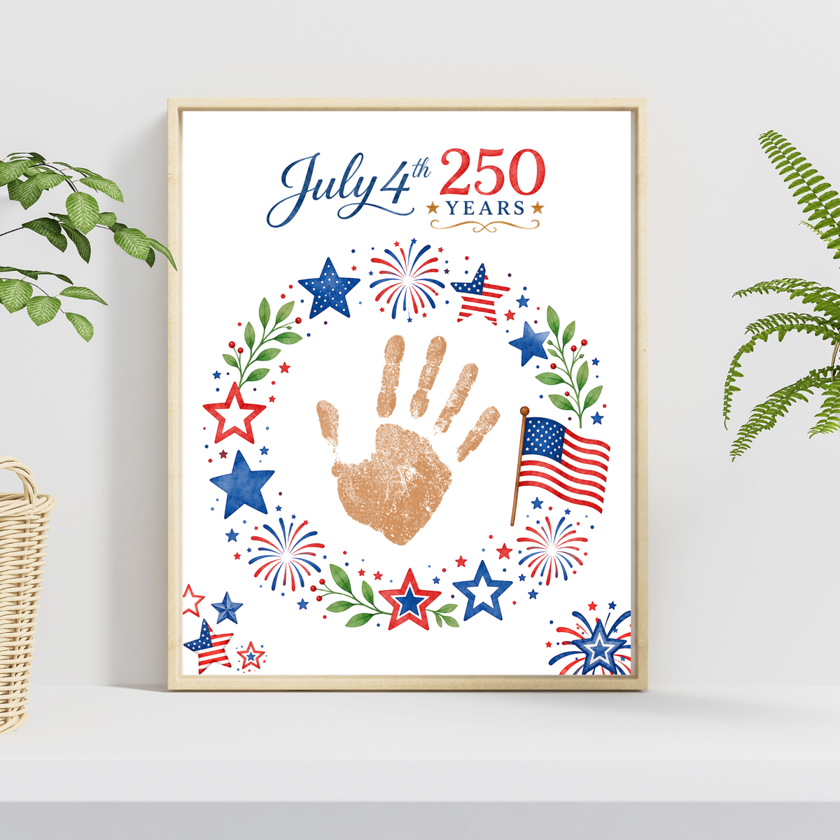 July 4th 250 Years Handprint Craft Printable, Patriotic Independence Day Keepsake Activity for Kids, America 250 Celebration