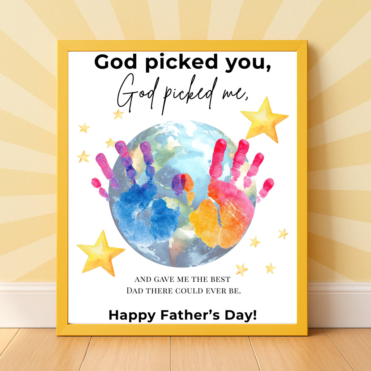 Christian Father’s Day Globe Handprint Craft Printable | God Picked You Dad Keepsake | Kids Handprint Art Gift | Preschool DIY PDF
