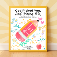 Christian Teacher Appreciation Gift Card Holder Printable, God Picked You God Picked Me Teacher Gift, End of School Teacher Thank You Card, Instant Download