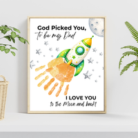 God Picked You to Be My Dad Rocket Handprint Craft Printable, Father’s Day Space Keepsake Gift from Kids