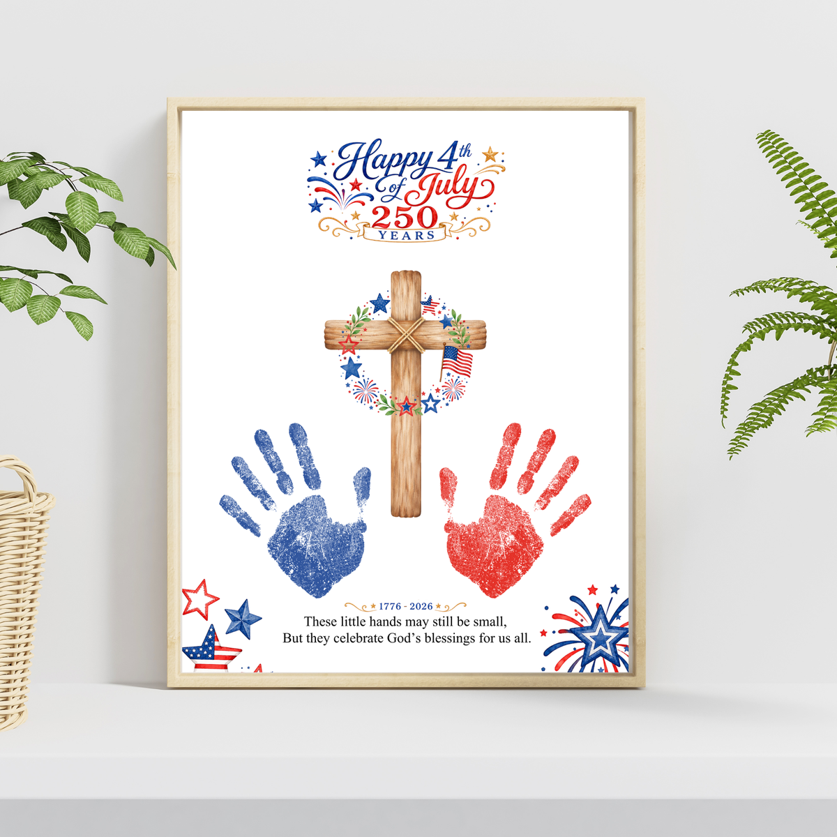 Christian July 4th Handprint Craft Printable, America 250 Faith-Based Patriotic Keepsake Activity for Kids