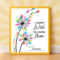 Mother’s Day Fingerprint Craft Printable | I Couldn’t Wish for a Better Mom Keepsake | Preschool DIY Mom Gift | Dandelion Fingerprint Art PDF