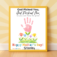 God Picked You God Picked Me Handprint Craft Printable | Christian Mother’s Day Keepsake | Thank You for Helping Me Grow Mom Gift | Kids Faith-Based PDF