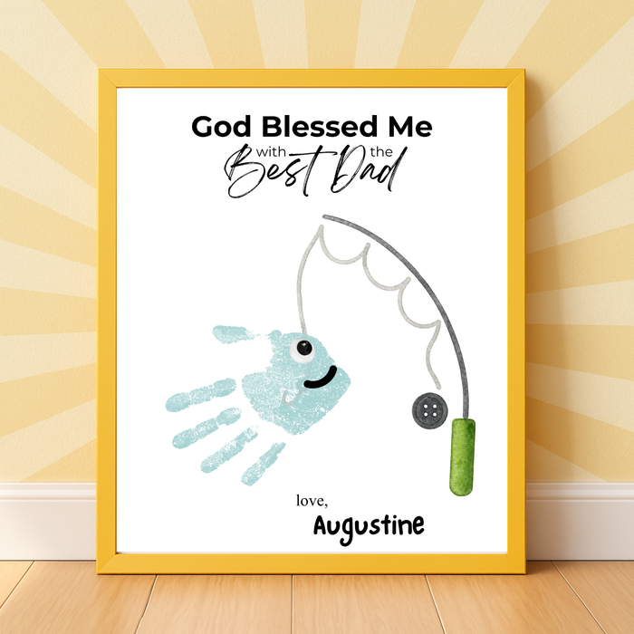 Christian Father’s Day Handprint Craft | God Blessed Me with the Best Dad Printable | Dad Birthday Gift from Kids | Fishing Keepsake DIY