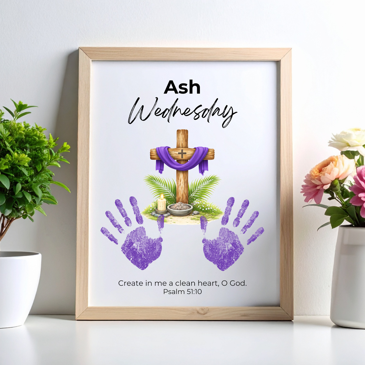 Ash Wednesday Handprint Craft Printable | Christian Lent Keepsake Art | Psalm 51:10 Faith-Based Kids Activity PDF