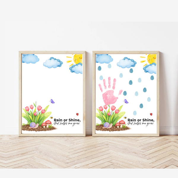 Rain or Shine Handprint Craft Printable | “God Helps Me Grow” Spring Faith-Based Activity | Preschool Christian Keepsake Art PDF